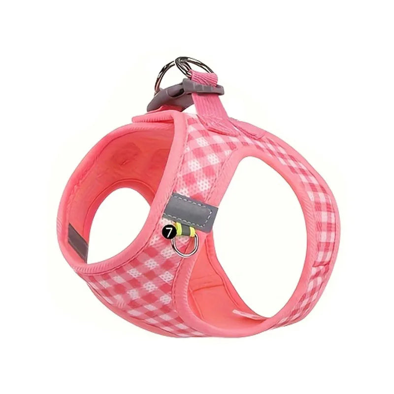 Pet Cat Suit, Plaid Pattern Breathable Fabric, Durable Metal Accessories with Reflective Strips, Hand Washable, Polyester Fiber, Suitable for Most Cats, Pet Supplies Cat Accessories, Collar, Leash