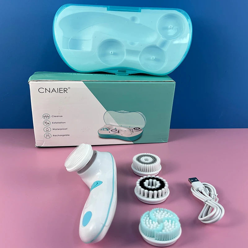 4 IN 1 Face Cleansing Brush Electric Facial Cleaner Wash Machine Spa Skin Care Massager Blackhead Cleaning Facial Cleanser Tools