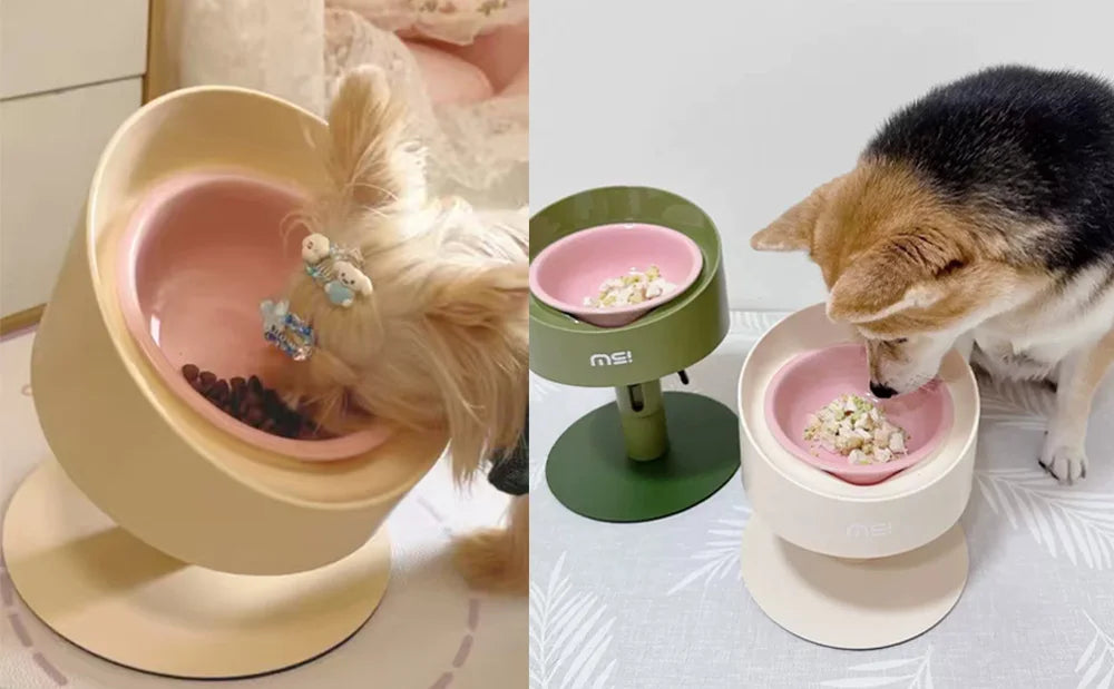 Ceramic Cat Food Water Bowl Flower Shaped Adjustable Anti-Vomiting Cat Bowl Non-Slip Neck Protection Pet Feeding Supplies