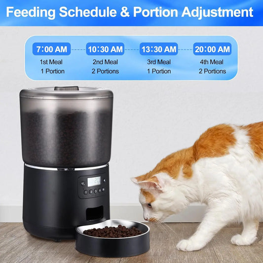 Automatic Cat Feeders, 4L Timed Cat Dry Food Dispenser, Dual Power Supply, Programmable Portion Size, Auto Pet Feeder