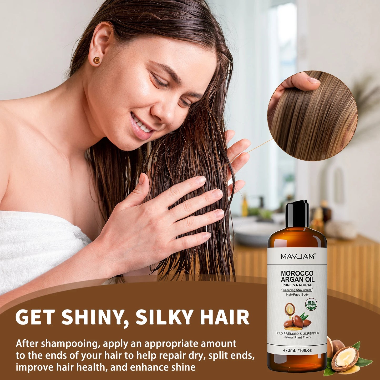 MAYJAM Pure Organic Moroccan Argan Oil Massage On Face, Hair, Body Sweet Almond Oil Cold Pressed USDA Certified 473ml Face Oil