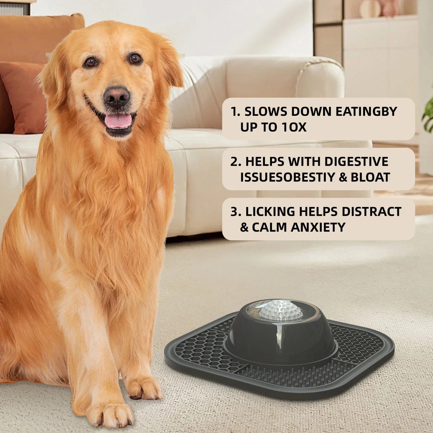 Silicone Dog Bowl Slow Food Bowl Feeder, Lick Bowl Non-Slip, Helps Reduce Dog Boredom and Anxiety