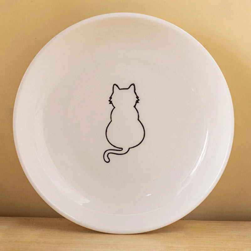 Ceramic Cat Food and Snack Bowl; Anti-Slip Silicone Pad; Cute Kitten Pet Supplies; Practical Pet Bowl