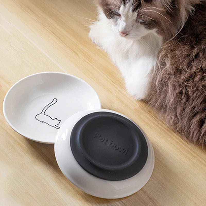 Ceramic Cat Food and Snack Bowl; Anti-Slip Silicone Pad; Cute Kitten Pet Supplies; Practical Pet Bowl