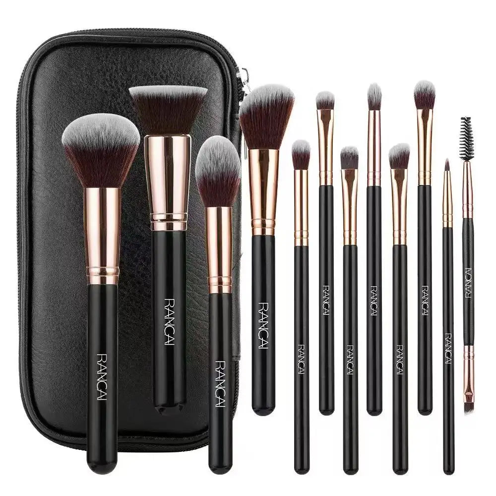 12 brown PU bags, makeup brush sets, soft loose powder, foundation brush,eyeshadow brush, beauty tools. makeup brush set make up