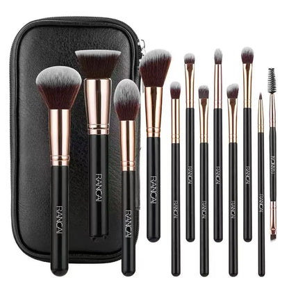 12 brown PU bags, makeup brush sets, soft loose powder, foundation brush,eyeshadow brush, beauty tools. makeup brush set make up