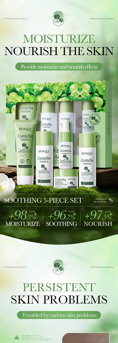 5pcs/set BIOAQUA Centella Asiatica Skin Care Sets Moisturizing Facial Cleanser Face Cream Serum Anti-Aging Facial Skin Care Kit