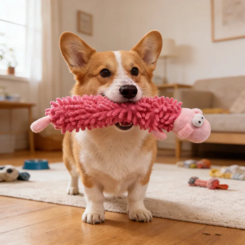Pet Dog Plush Sound Toy Cute Frog Hippo Shape Mop Fur Shell Design Durable Teeth Grinding Chew Toys for Puppy Small Dogs Dureve