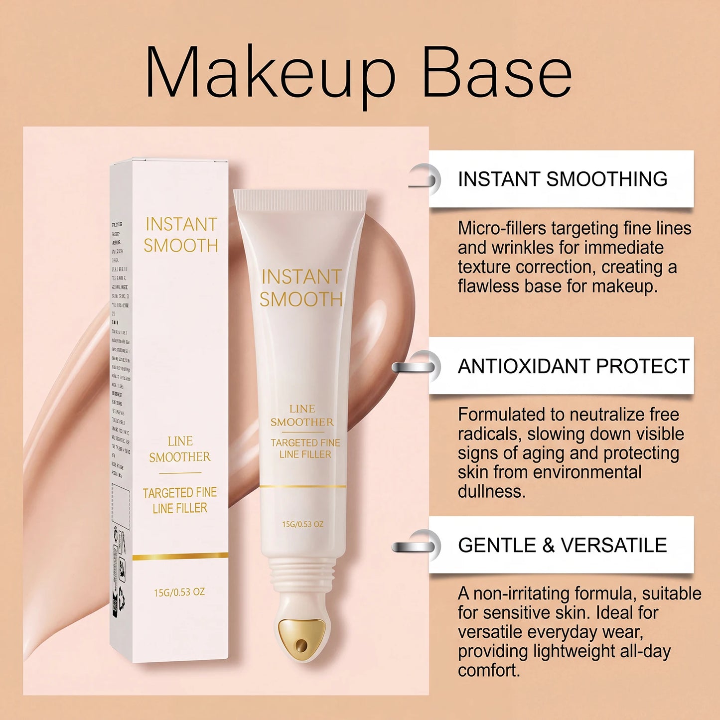 Soft and smooth makeup primer creates a clear, natural, and flawless makeup look that is light, moist and highly moisturizing.