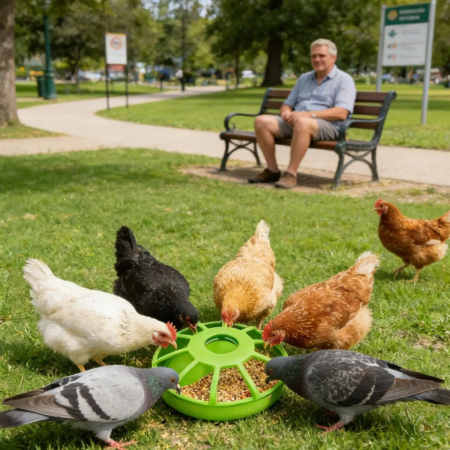 Poultry Feeder Round Spill Proof Non Slip Feeding Large Bird Feeder for Cage No Waste Easy Clean for Coop Yard Parrot Pigeon