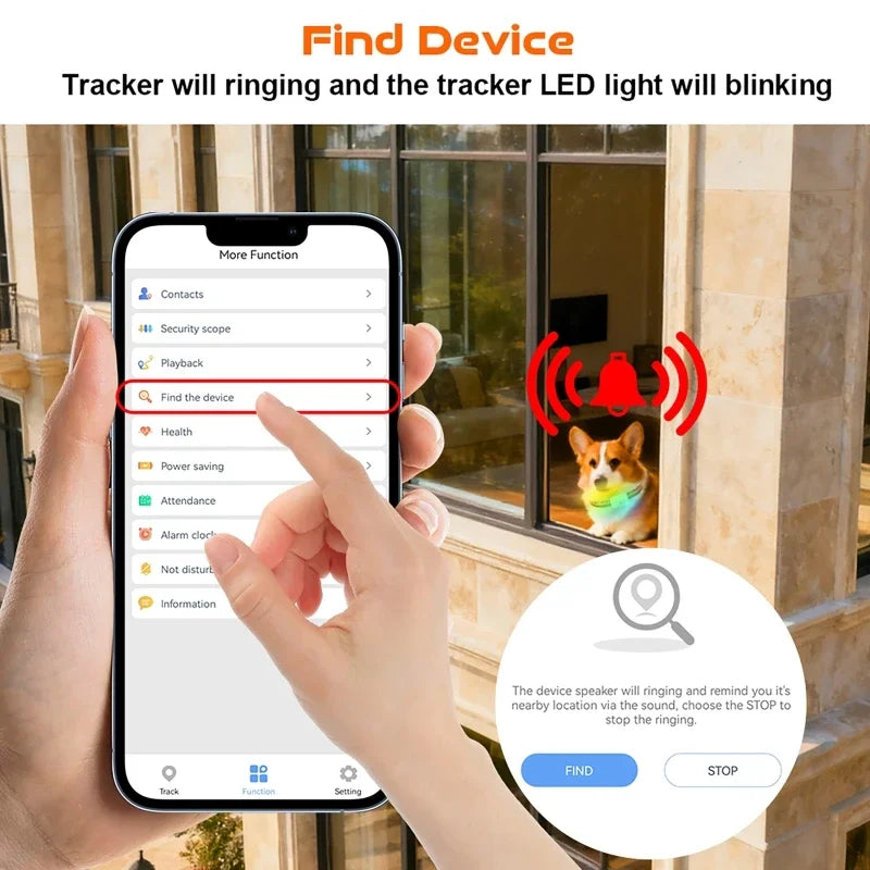 GPS Pet Locator Smart Collar with Colorful LED Flash IP67 Waterproof Pet Pedometer Calorie Health Data Monitoring Mini Tracker