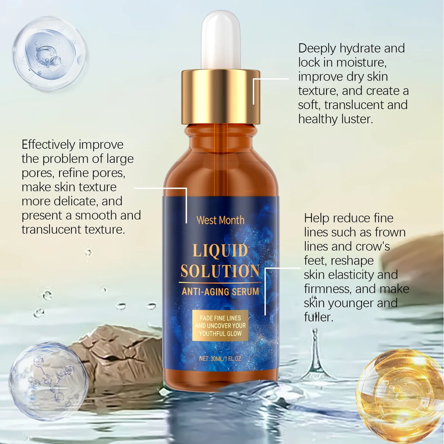 Firming Facial Serum, smooths pores, hydrates, nourishes, repairs, moisturizes, and improves roughness