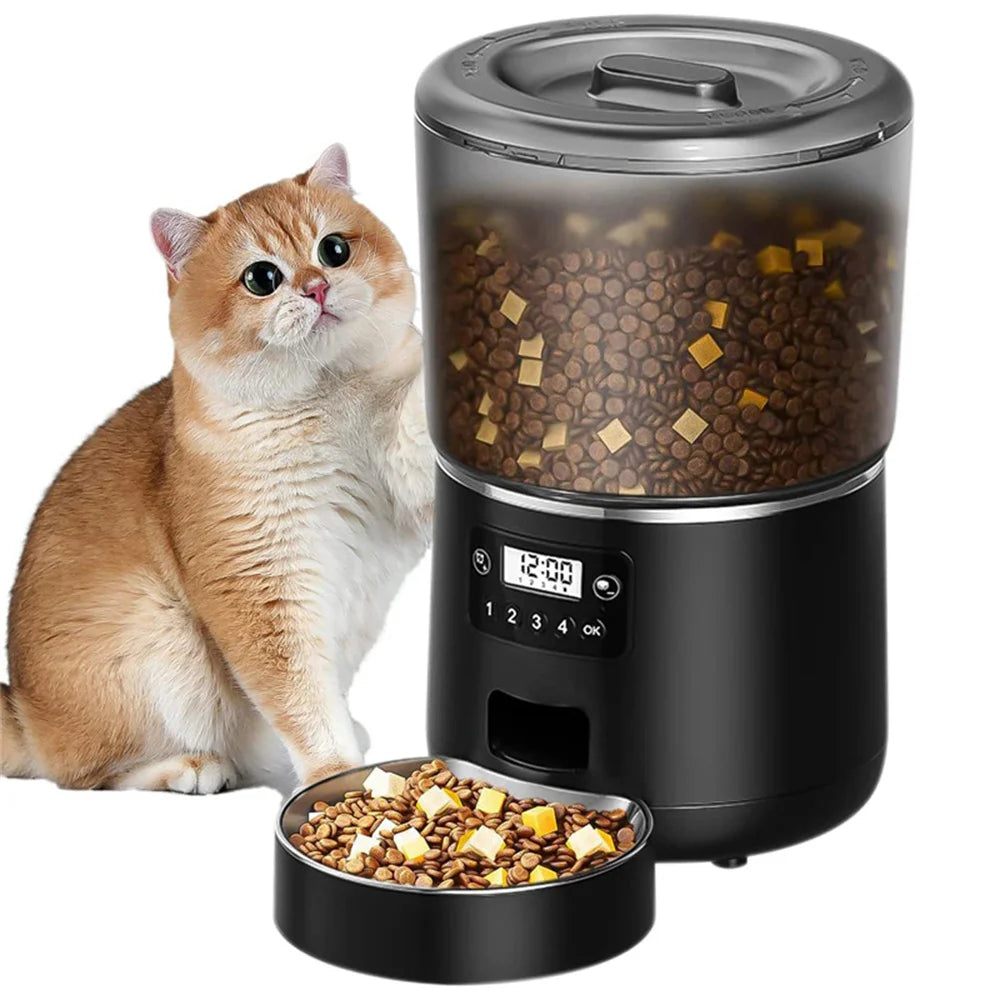 Automatic Cat Feeders, 4L Timed Cat Dry Food Dispenser, Dual Power Supply, Programmable Portion Control, Auto Pet Feeder