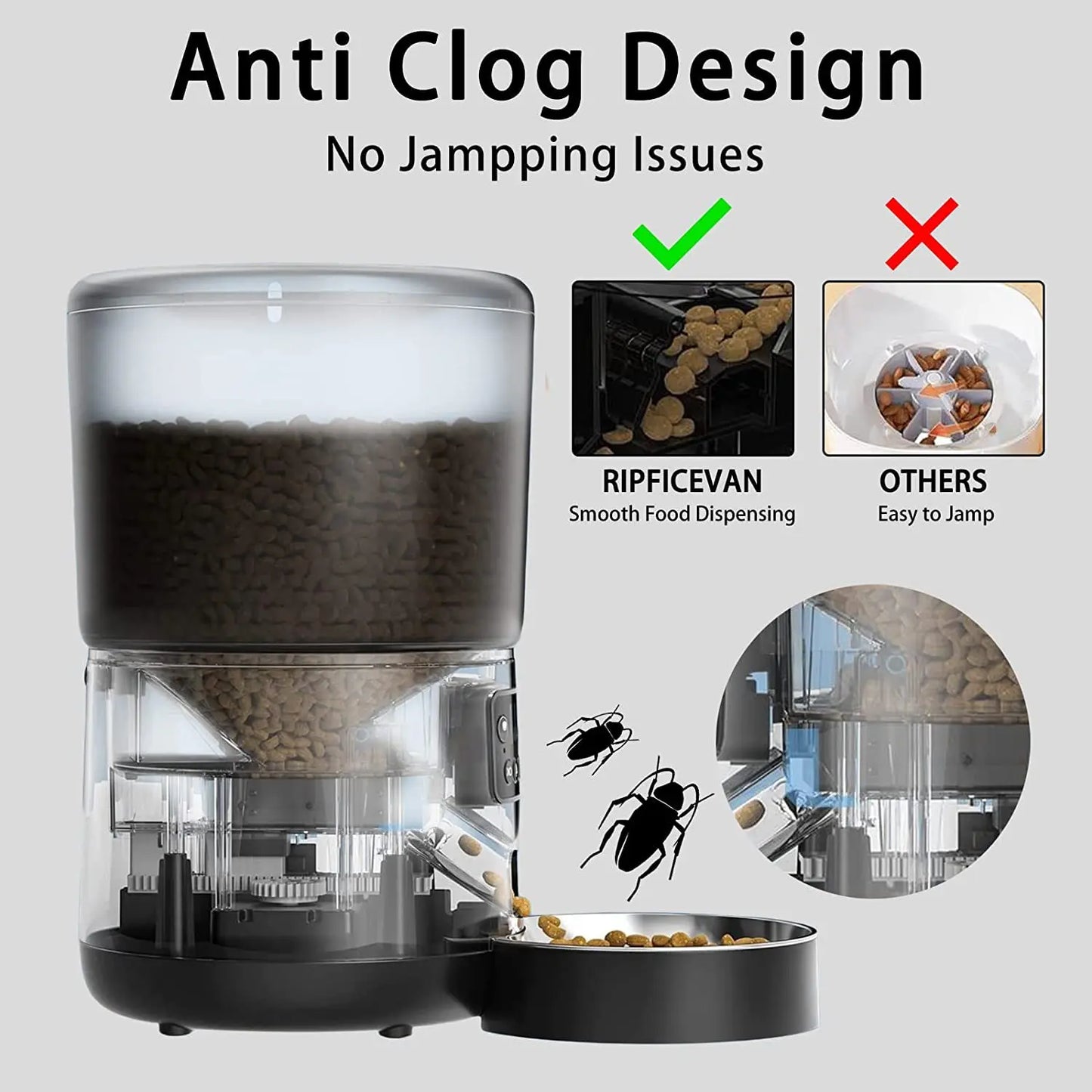 Automatic Cat Feeders, 4L Timed Cat Dry Food Dispenser, Dual Power Supply, Programmable Portion Size, Auto Pet Feeder