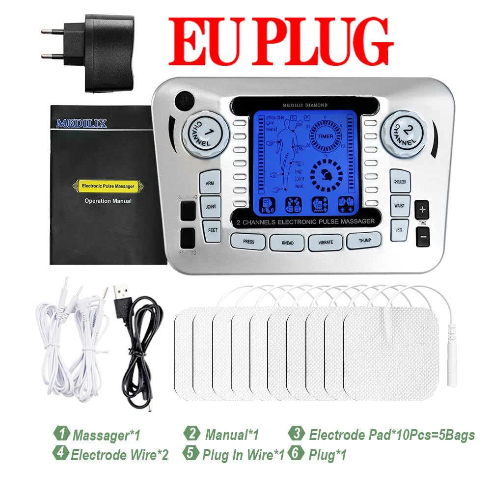 12 Modes EMS TENS Electric Pulse Meridian Therapy Massager Acupuncture Physiotherapy Muscle Stimulator Body Relax Health Care