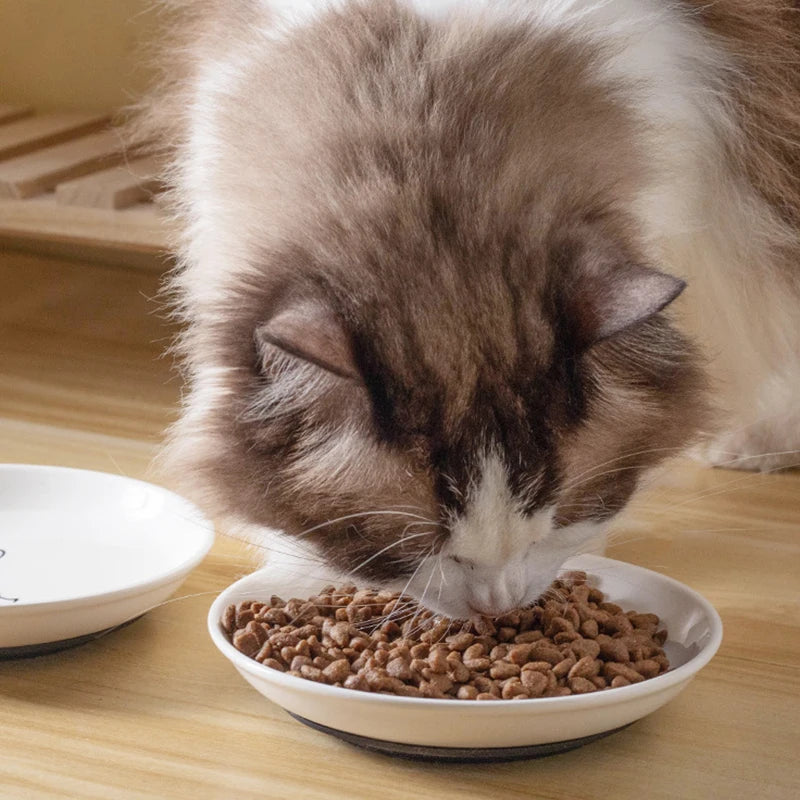 Ceramic Cat Food and Snack Bowl; Anti-Slip Silicone Pad; Cute Kitten Pet Supplies; Practical Pet Bowl