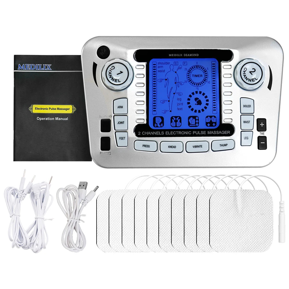 12 Modes EMS TENS Electric Pulse Meridian Therapy Massager Acupuncture Physiotherapy Muscle Stimulator Body Relax Health Care