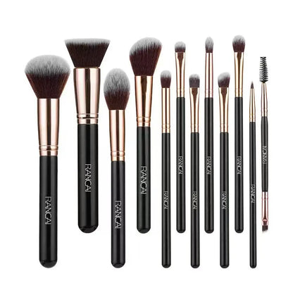 12 brown PU bags, makeup brush sets, soft loose powder, foundation brush,eyeshadow brush, beauty tools. makeup brush set make up