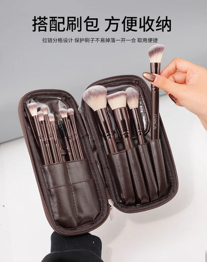 12 brown PU bags, makeup brush sets, soft loose powder, foundation brush,eyeshadow brush, beauty tools. makeup brush set make up