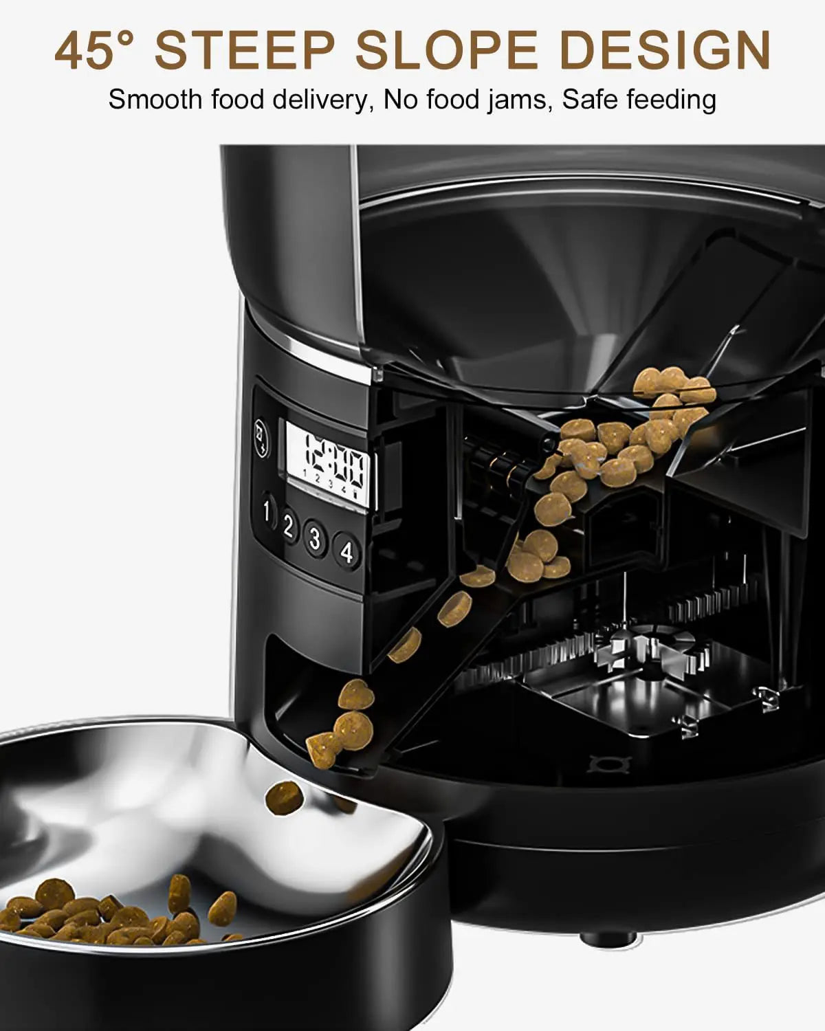 Automatic Cat Feeders, 4L Timed Cat Dry Food Dispenser, Dual Power Supply, Programmable Portion Size, Auto Pet Feeder