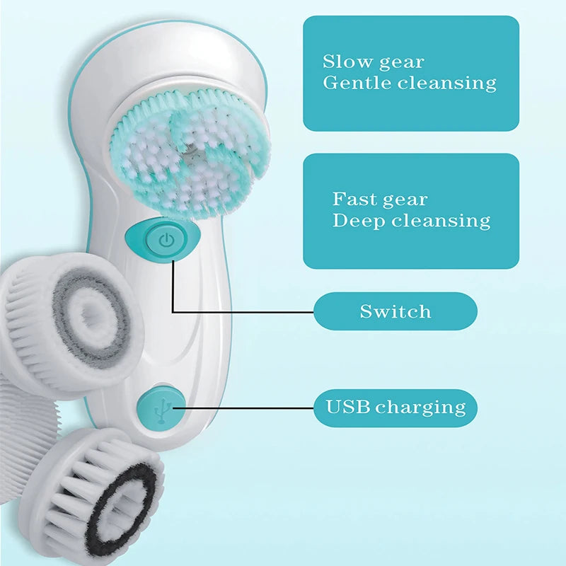 4 IN 1 Face Cleansing Brush Electric Facial Cleaner Wash Machine Spa Skin Care Massager Blackhead Cleaning Facial Cleanser Tools