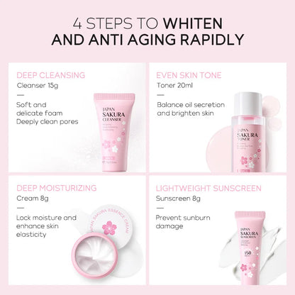 LAIKOU Sakura Skin Care Sets Facial Cleanser Face Cream Serum Toner Moisturizing Brightening Anti Wrinkles Skin Care Kit