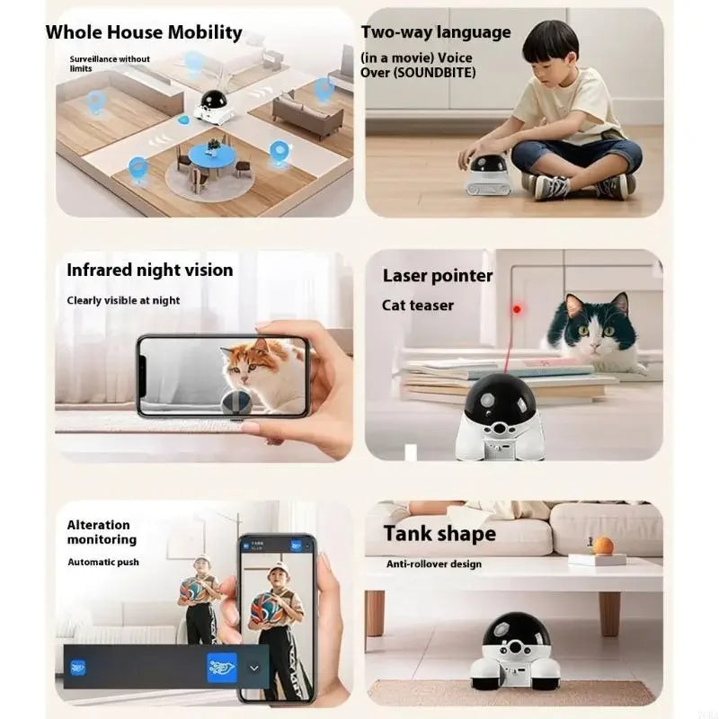 360 Degree Rotating Pet Camera with Two Way Talk Function and Night Detection Robot Cameras for Home Security Dureve
