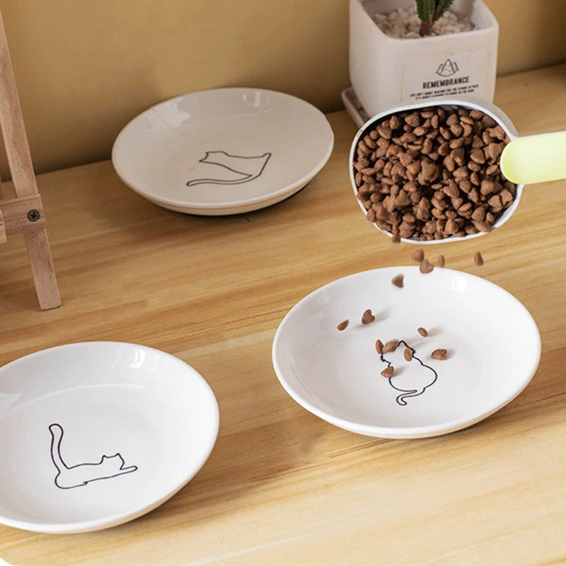 Ceramic Cat Food and Snack Bowl; Anti-Slip Silicone Pad; Cute Kitten Pet Supplies; Practical Pet Bowl