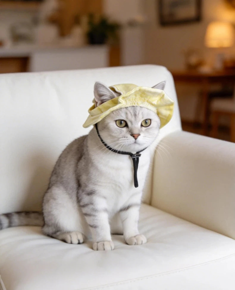 Pet cat fishing hat - Fashionable and cute. Essential for your cat's summer outdoor outfit.