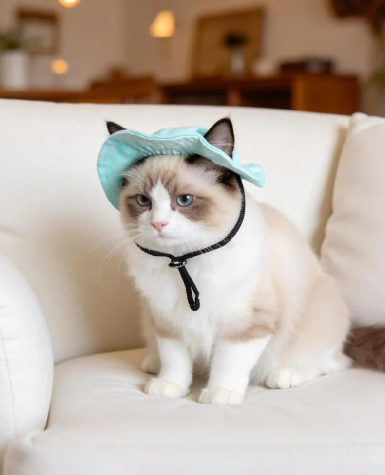 Pet cat fishing hat - Fashionable and cute. Essential for your cat's summer outdoor outfit.