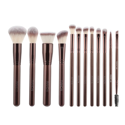 12 brown PU bags, makeup brush sets, soft loose powder, foundation brush,eyeshadow brush, beauty tools. makeup brush set make up