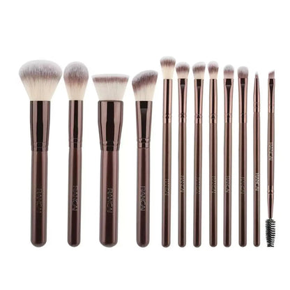 12 brown PU bags, makeup brush sets, soft loose powder, foundation brush,eyeshadow brush, beauty tools. makeup brush set make up