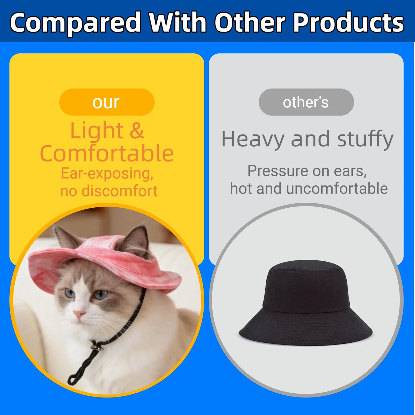 Pet cat fishing hat - Fashionable and cute. Essential for your cat's summer outdoor outfit.