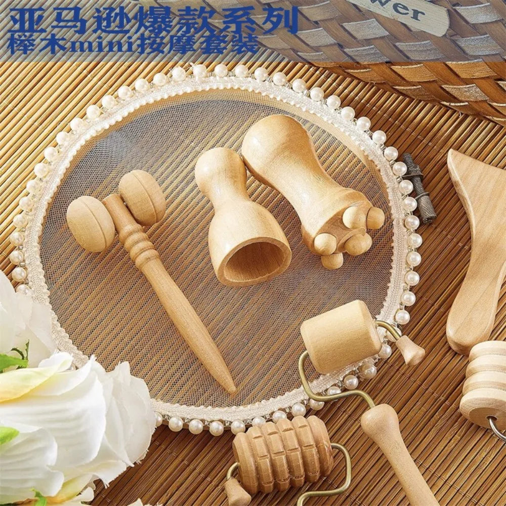 6/7/8Pcs/Set Wooden Facial Massage Tools Scraping Board Roller Face Massager Kit Durable Anti-Aging Facial Care Kit Skin Care