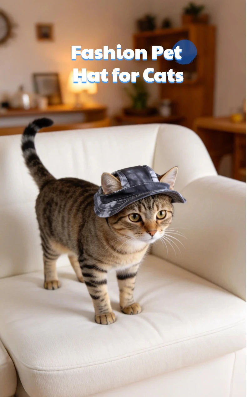 Pet cat fishing hat - Fashionable and cute. Essential for your cat's summer outdoor outfit.