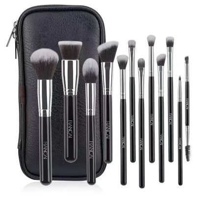 12 brown PU bags, makeup brush sets, soft loose powder, foundation brush,eyeshadow brush, beauty tools. makeup brush set make up