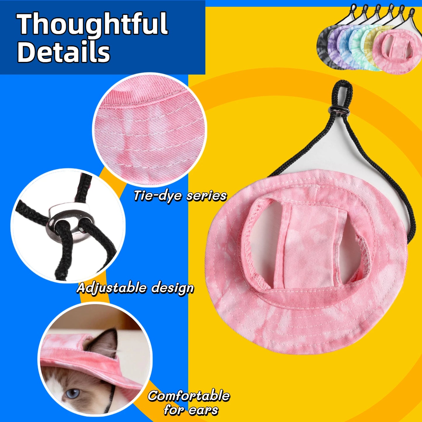 Pet cat fishing hat - Fashionable and cute. Essential for your cat's summer outdoor outfit.