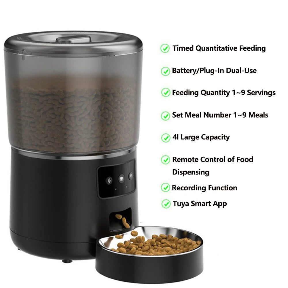Automatic Cat Feeders, 4L Timed Cat Dry Food Dispenser, Dual Power Supply, Programmable Portion Control, Auto Pet Feeder