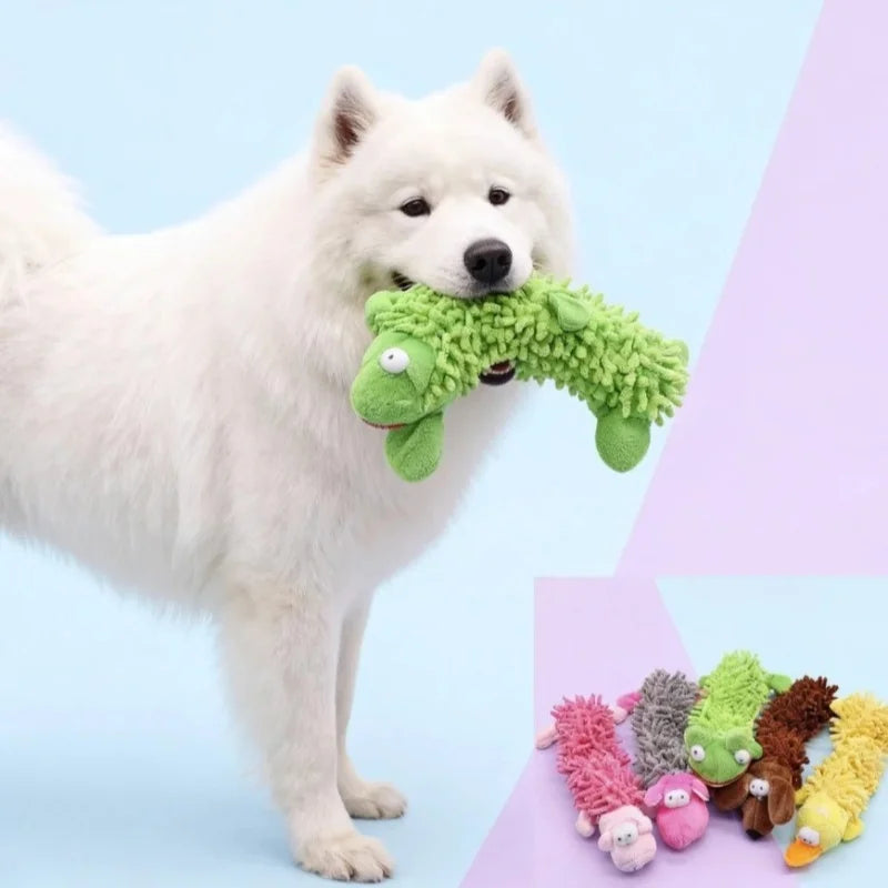 Pet Dog Plush Sound Toy Cute Frog Hippo Shape Mop Fur Shell Design Durable Teeth Grinding Chew Toys for Puppy Small Dogs Dureve