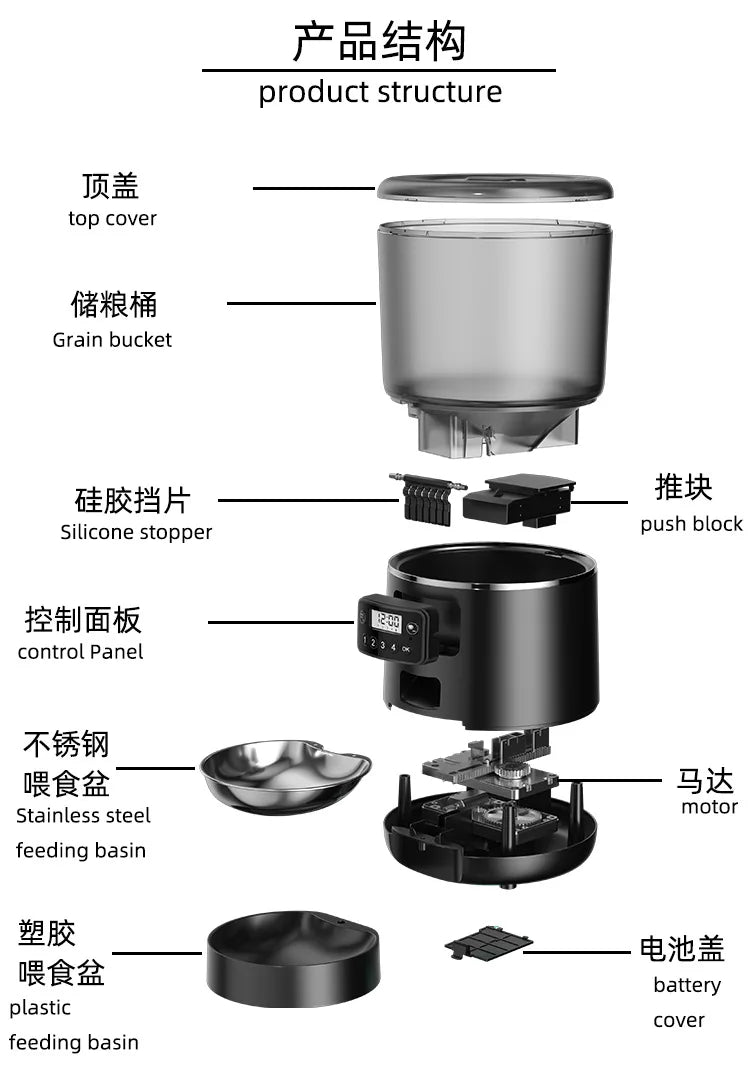 Automatic Cat Feeders, 4L Timed Cat Dry Food Dispenser, Dual Power Supply, Programmable Portion Size, Auto Pet Feeder
