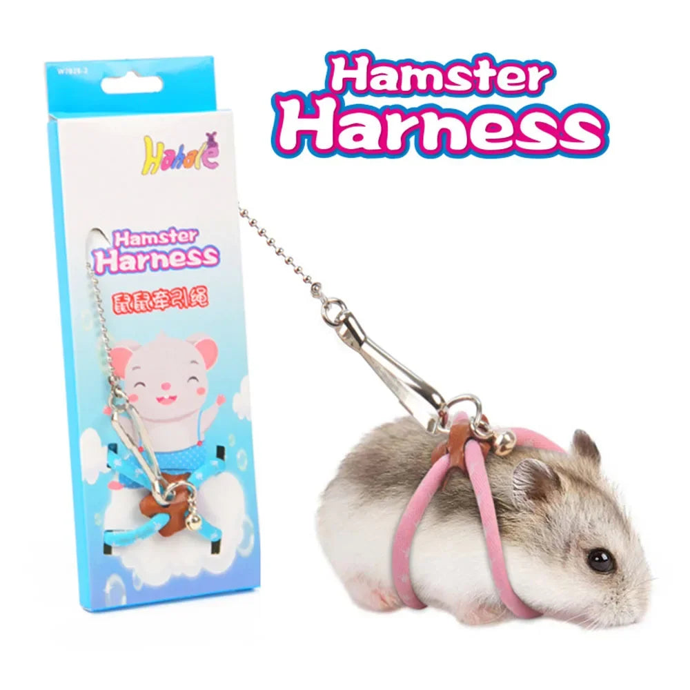 Pet Adjustable Soft Harness Bell Leash Set Mouse Hamster Ferrets Rat Pet Pig Leash Hamster Harness Rope Anti-bite Pet Walking Dureve