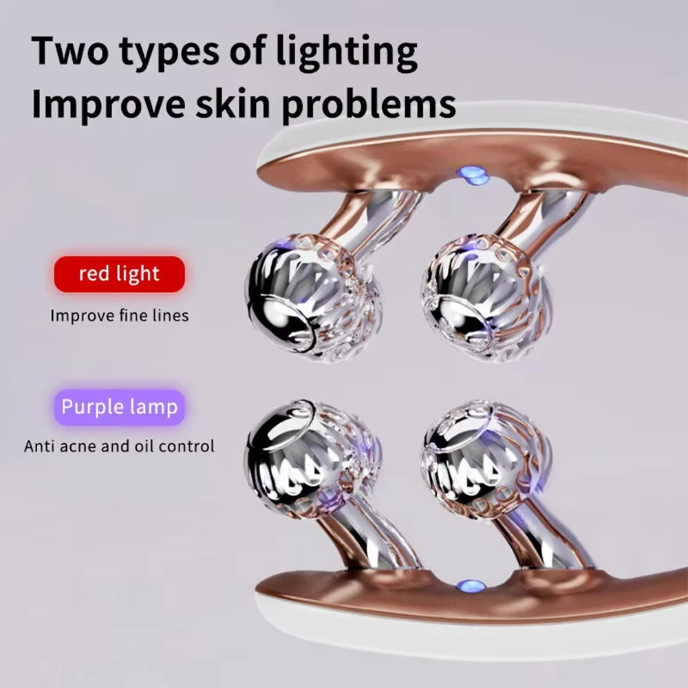 V Face Lifting Roller Massager Microcurrent EMS RF Red Blue Light Therapy Vibrating Face Slimmer Neck Firming Anti Wrinkle Beaut