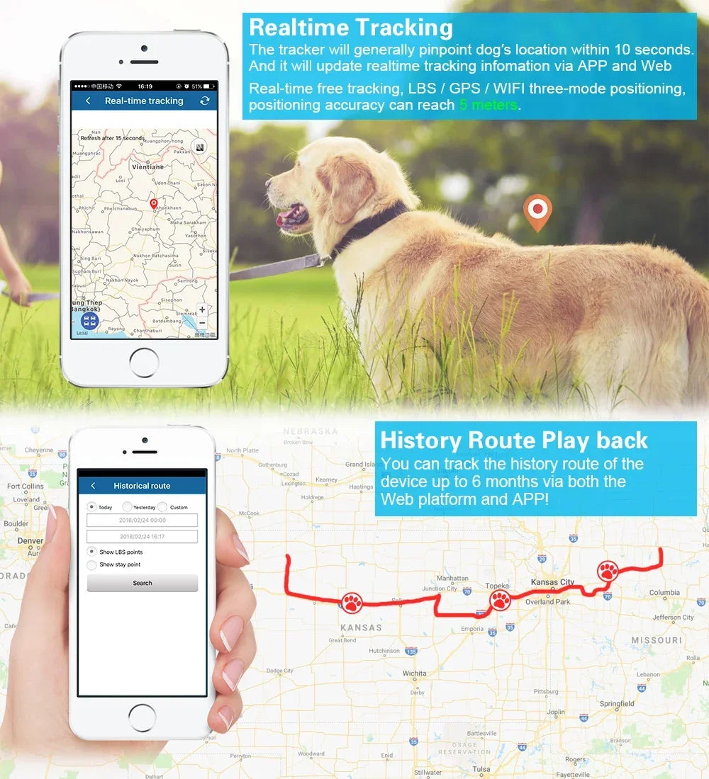 4G GPS Tracker for Hunting Dog Animal Shake Alarm Geofence Free APP Realtime Tracking GPS Locator 3000mAh Battery Voice Monitor