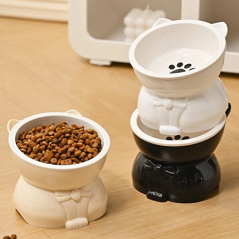 ♥Cat Dog Food Water Bowl-Raised Pet Feeder with Non-Slip Base & Paw Print Design,Neck Protection Bowl for Small Medium Pets