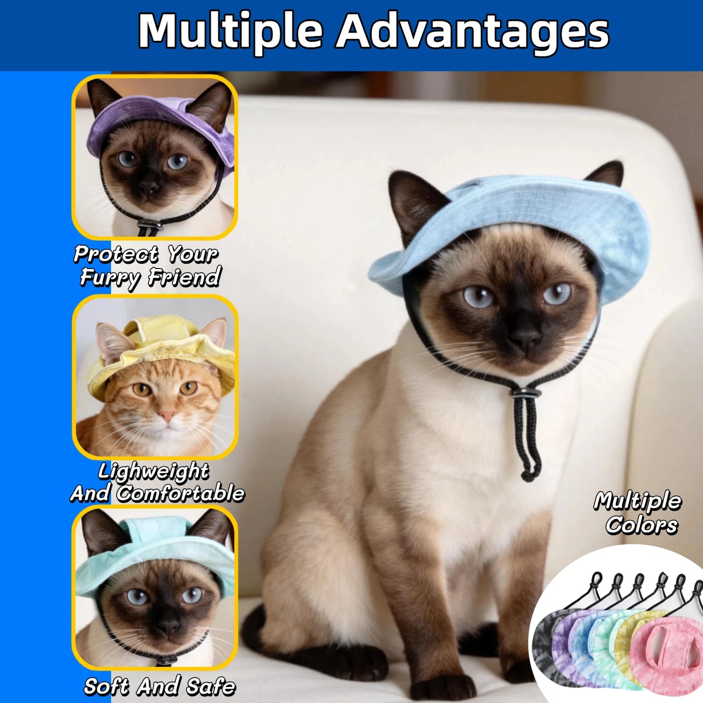 Pet cat fishing hat - Fashionable and cute. Essential for your cat's summer outdoor outfit.