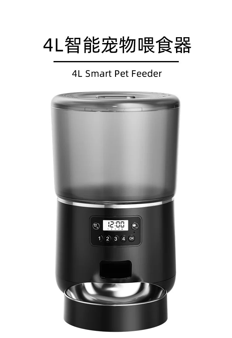 Automatic Cat Feeders, 4L Timed Cat Dry Food Dispenser, Dual Power Supply, Programmable Portion Size, Auto Pet Feeder